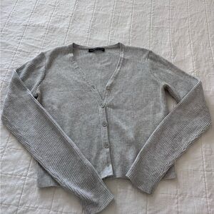 Brandy Melville Heather Gray Ribbed V-Neck Button Cardigan